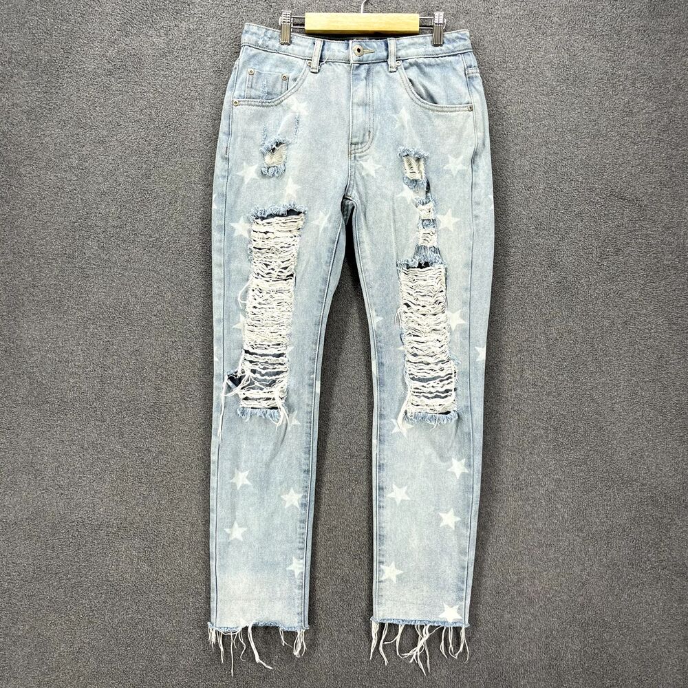 Dance Marvel Jenas Womens Small Blue‎ Star Distressed Straight Leg Mid Rise